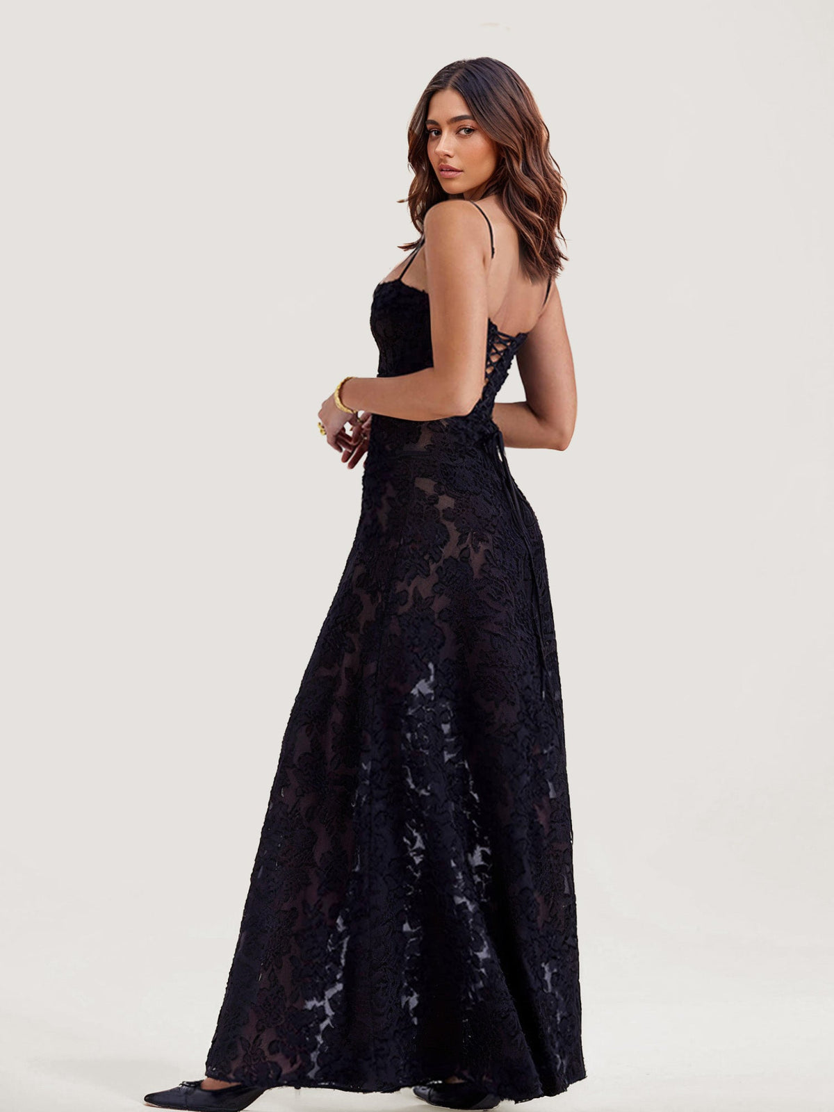 Robe Maxi Noire en Dentelle
