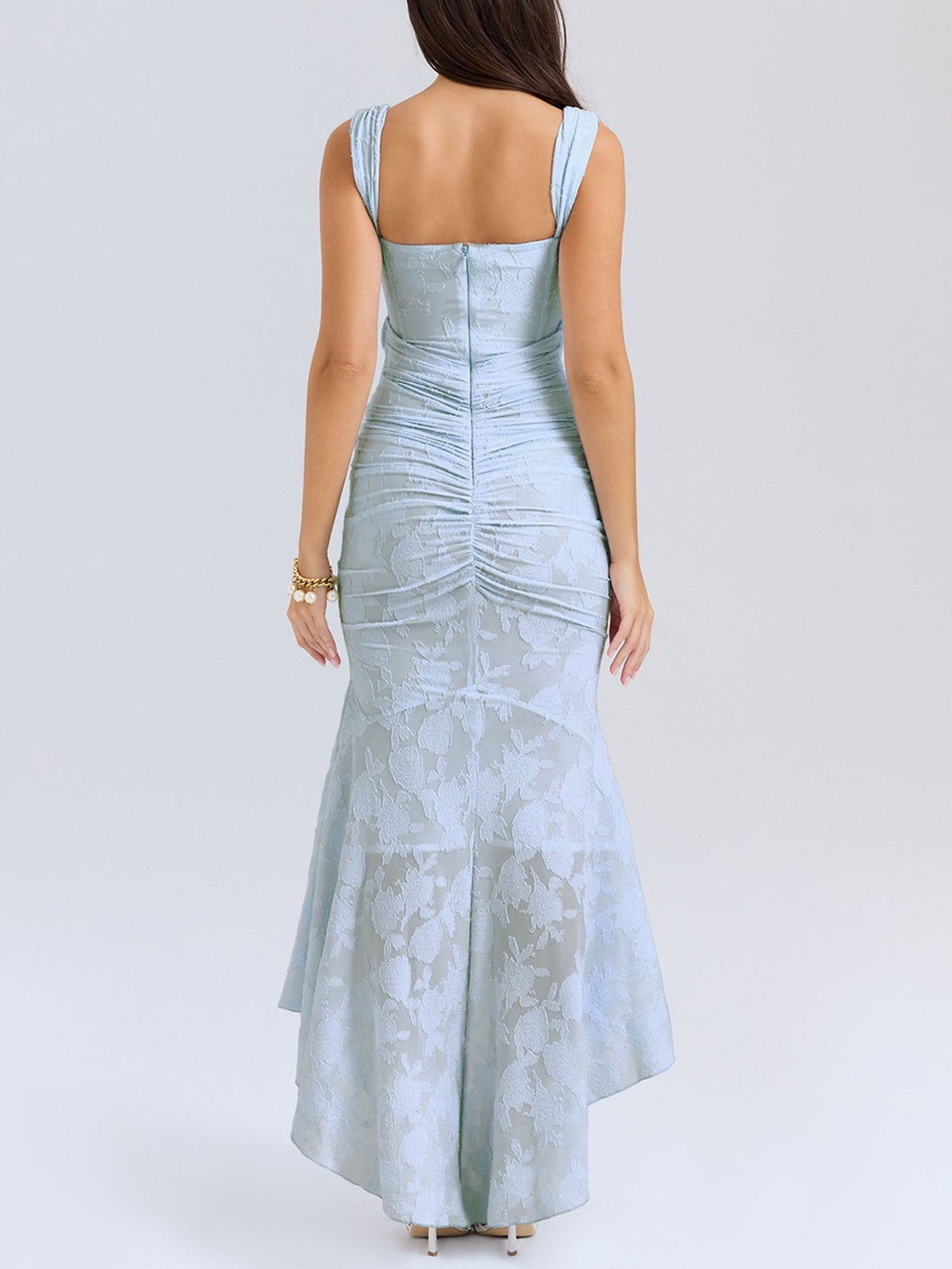Robe Midi Bleue Asymétrique Texturée