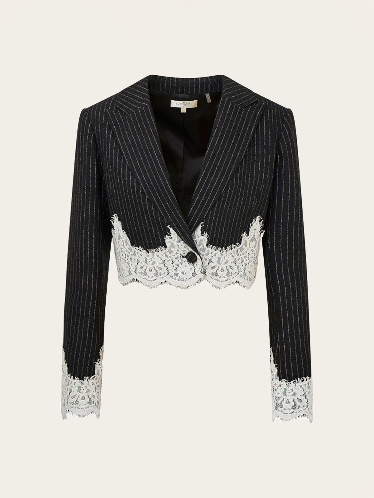 Blazer à Rayures Fines et Dentelle