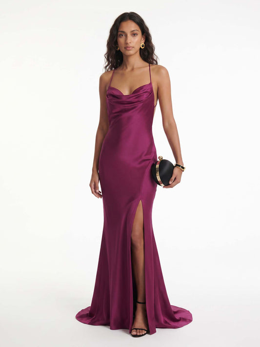 Robe Maxi Fluide à Col Drapé