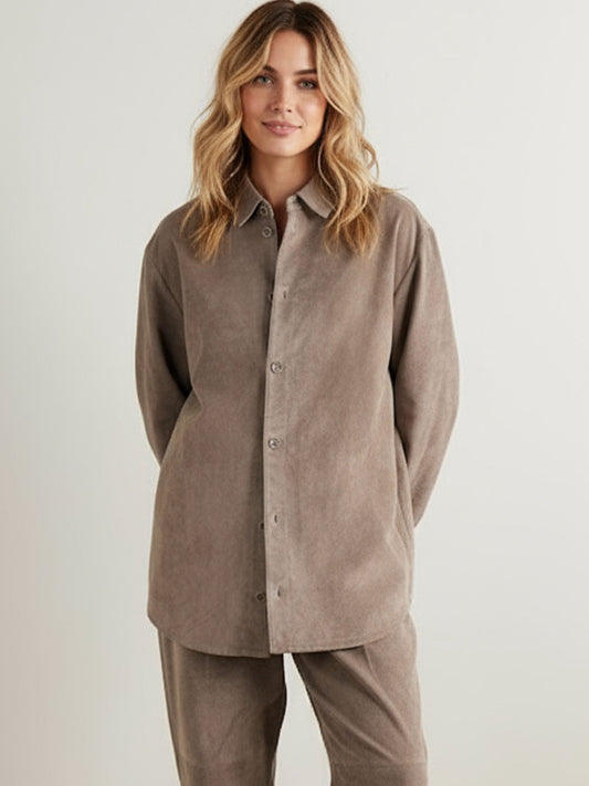 Chemise Ample à Col Rétro Kaki