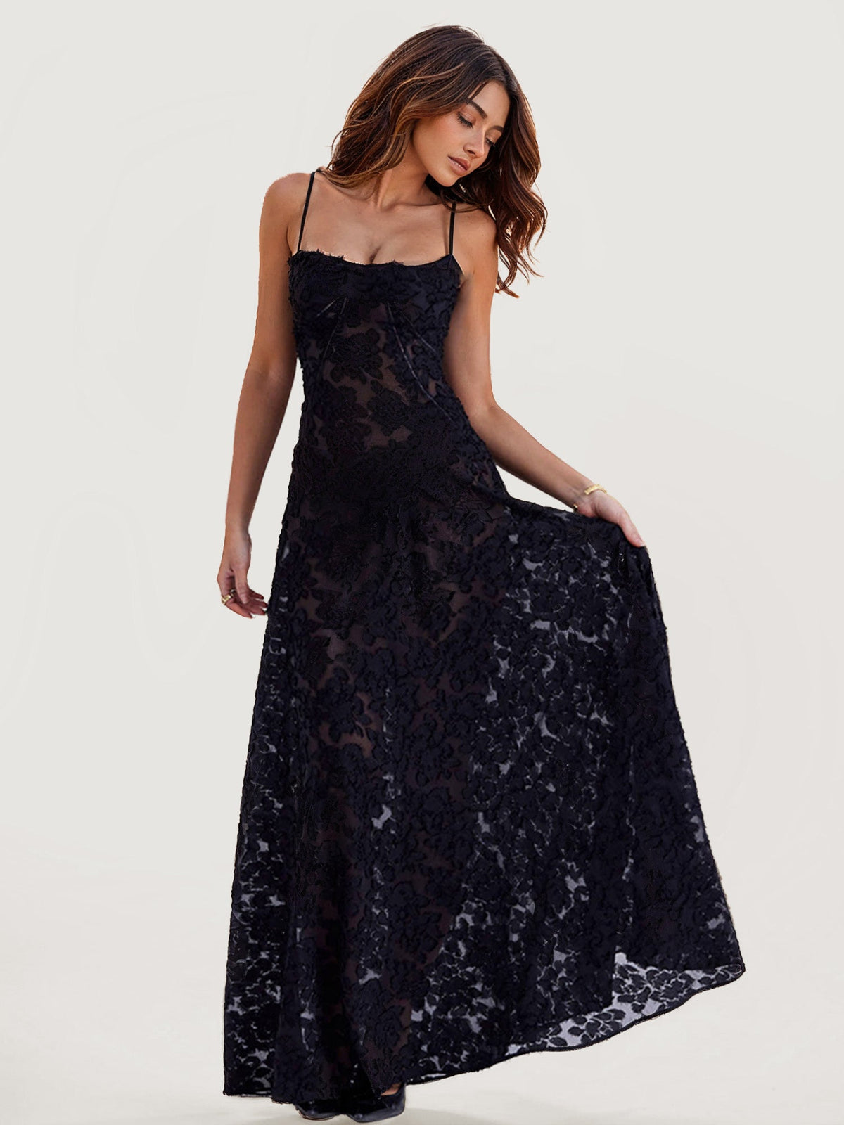 Robe Maxi Noire en Dentelle