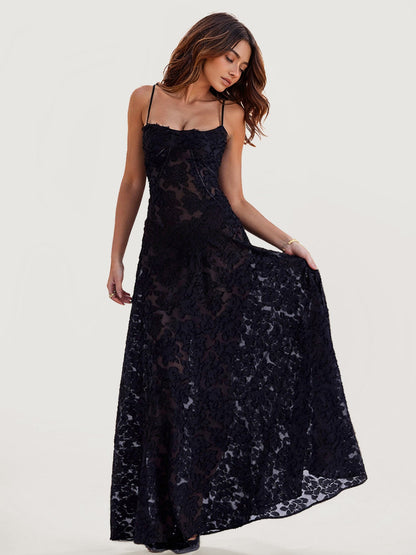 Robe Maxi Noire en Dentelle