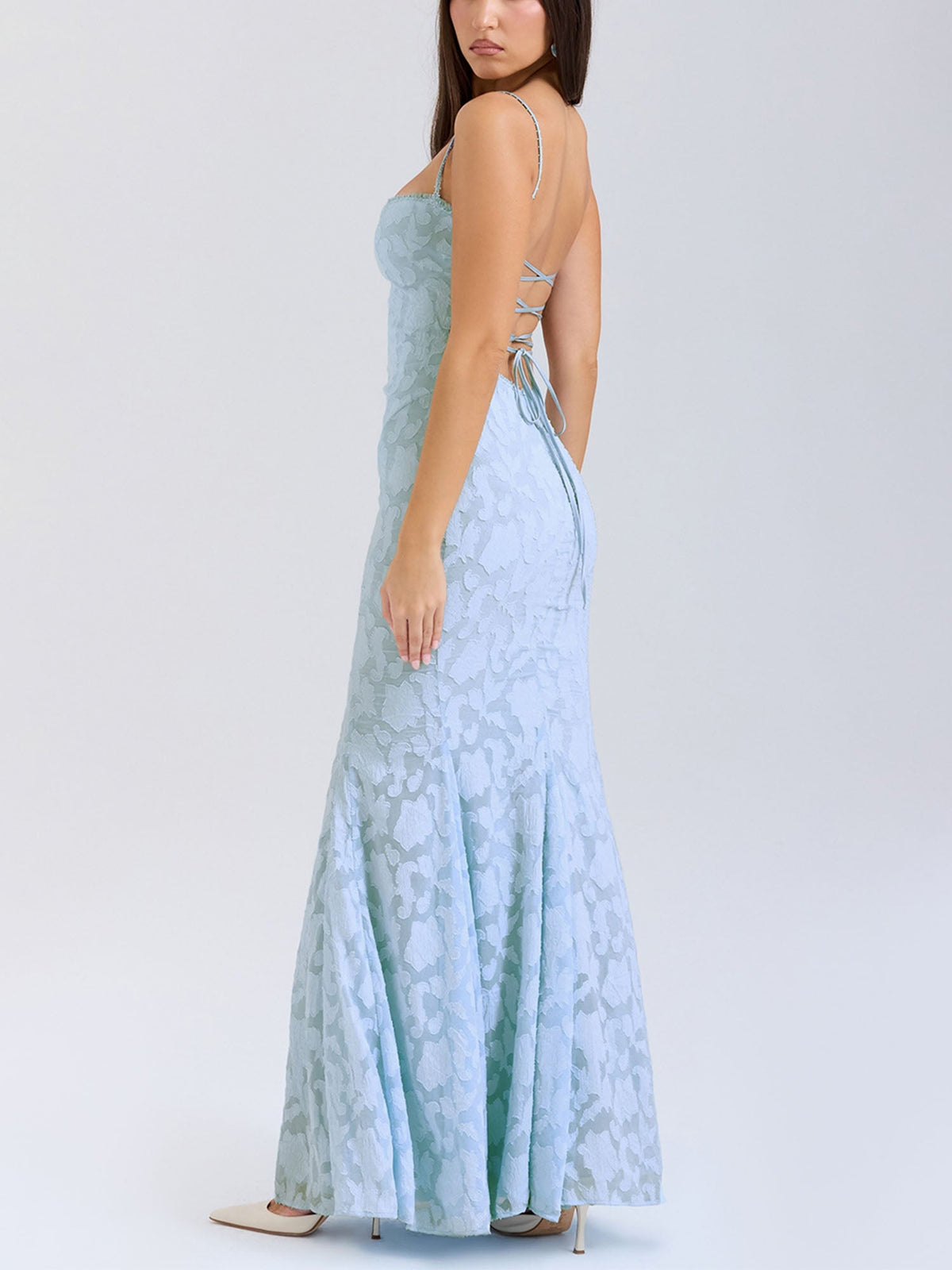 Robe Midi Bleue Asymétrique Texturée