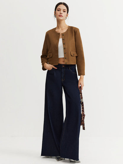 Veste Marron en Daim à Boutons