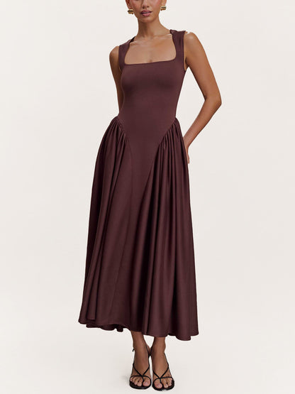 Robe Midi Drapée Structurée Moka