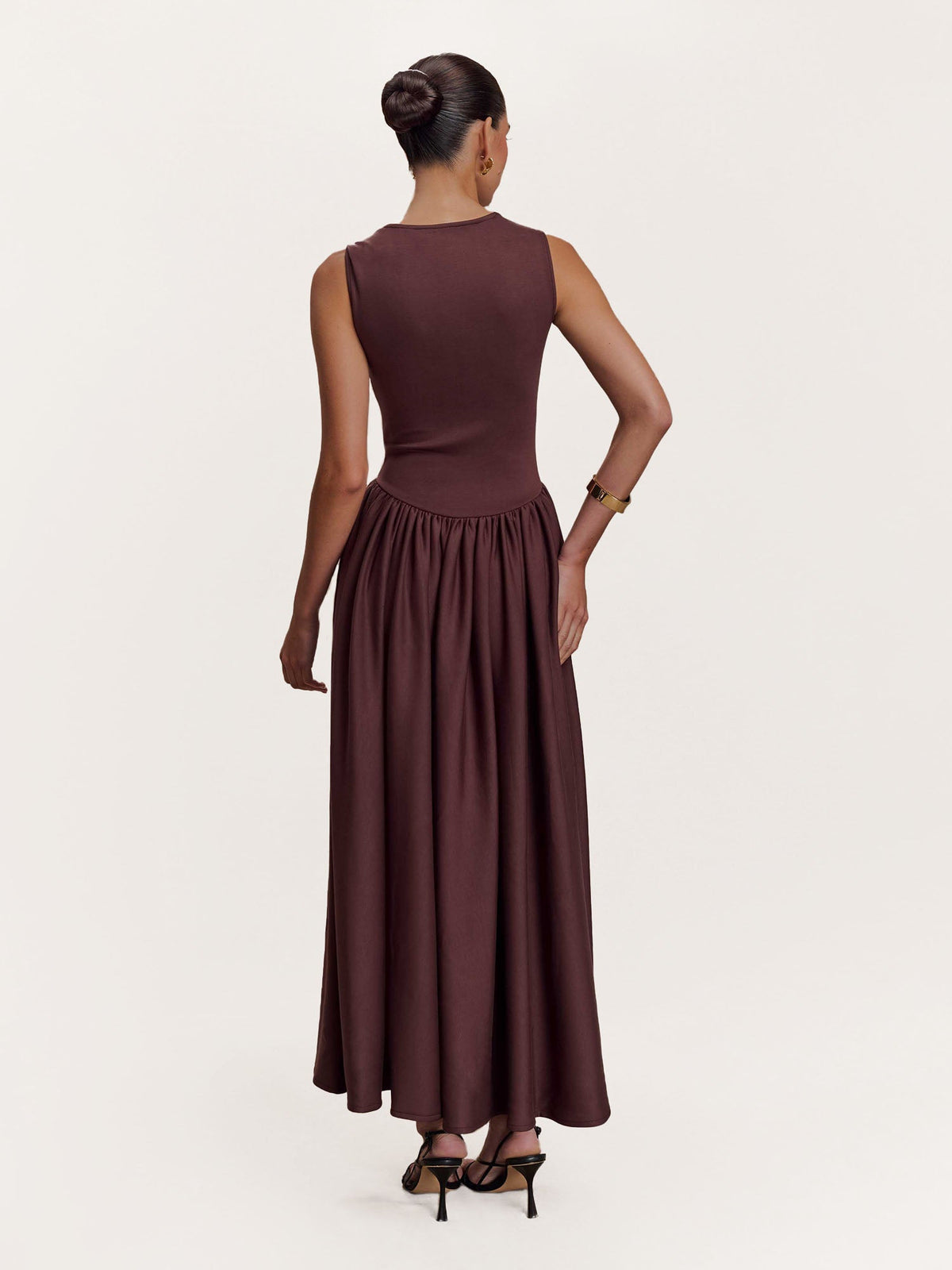 Robe Midi Drapée Structurée Moka