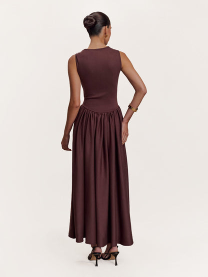 Robe Midi Drapée Structurée Moka