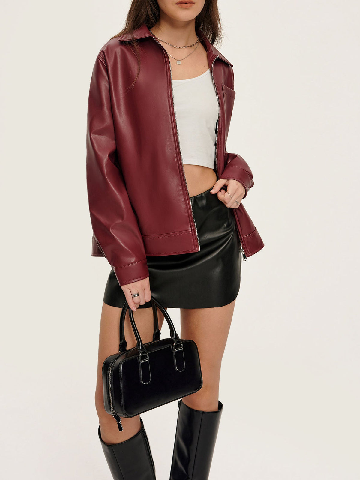 Veste en Similicuir à Fermeture Zippée