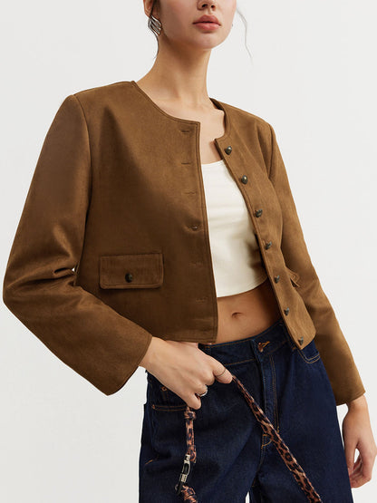 Veste Marron en Daim à Boutons