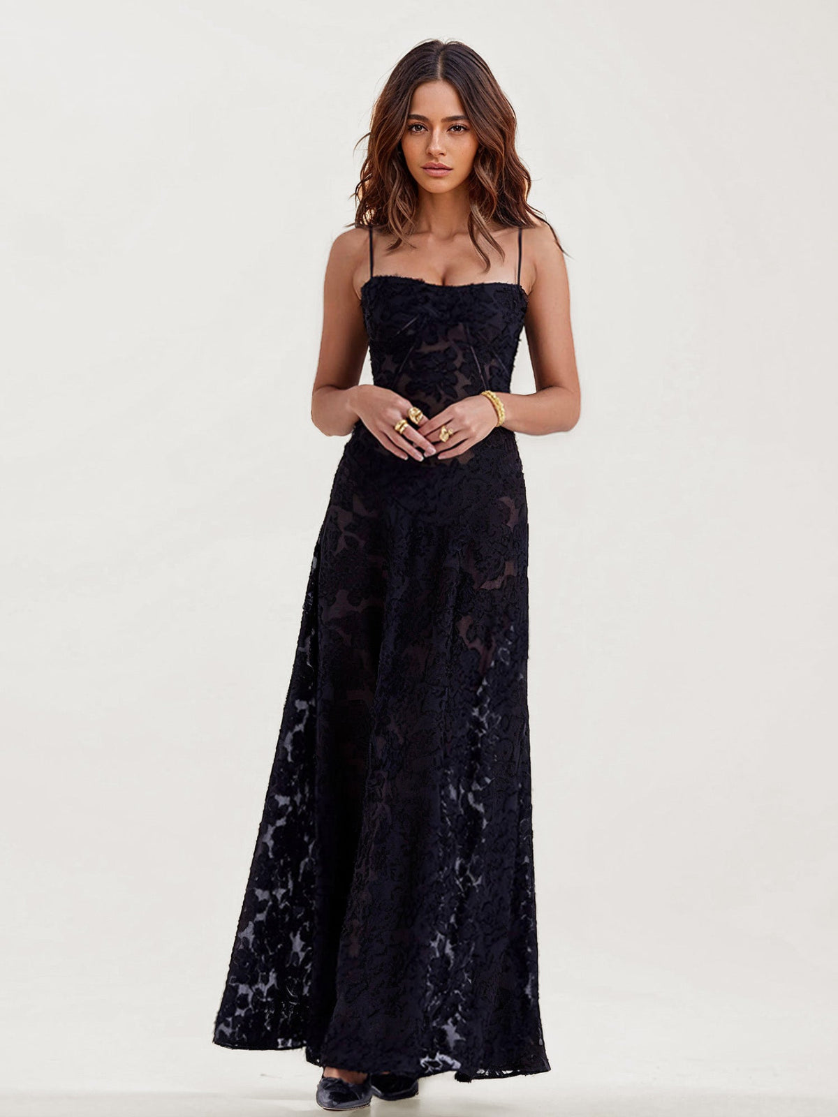 Robe Maxi Noire en Dentelle