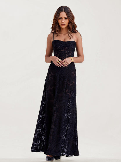 Robe Maxi Noire en Dentelle