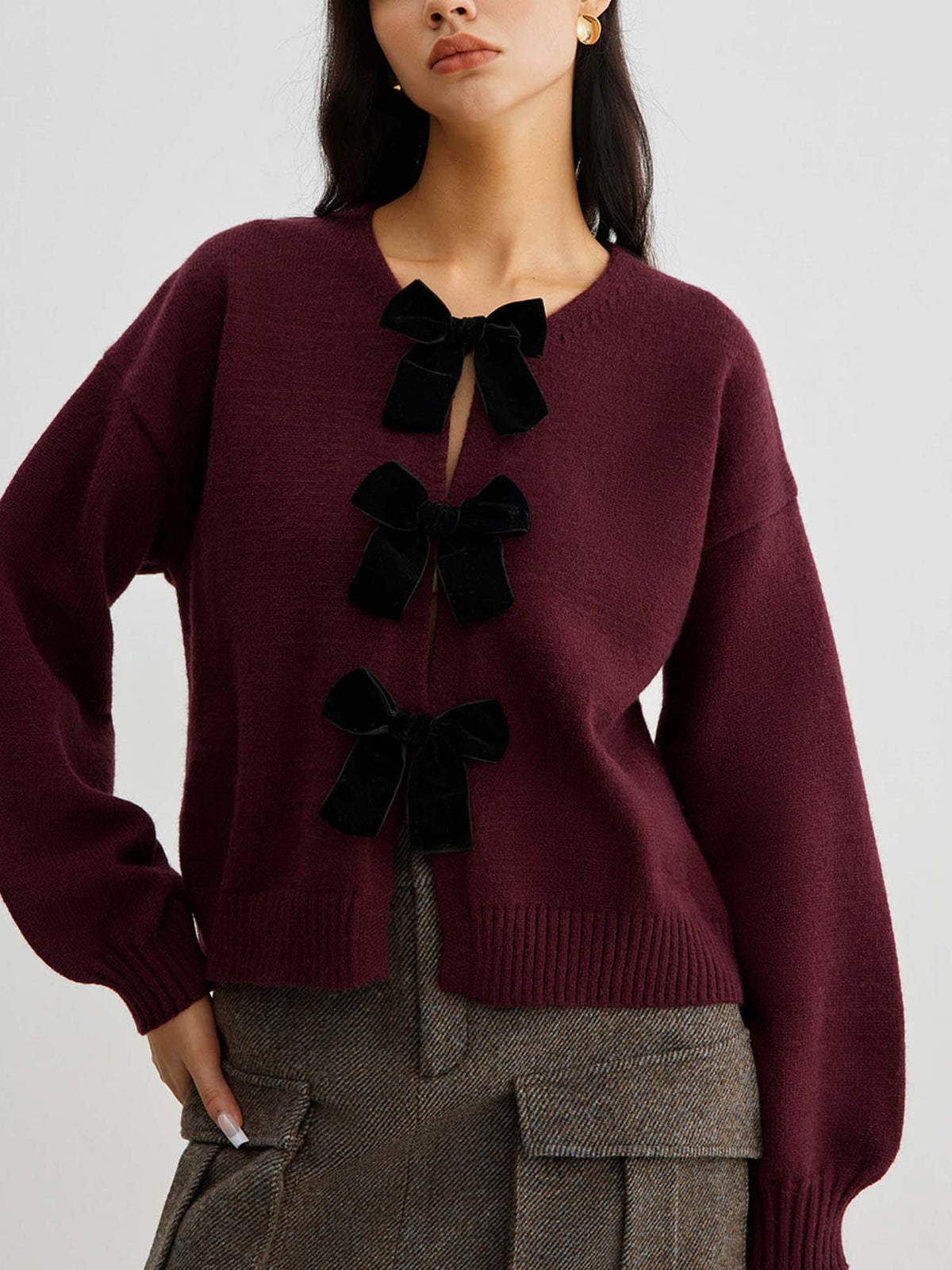 Cardigan en Maille à Détail Nœud