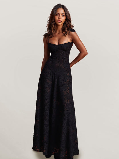 Robe Maxi Noire en Dentelle
