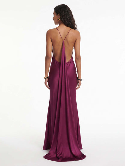Robe Maxi Fluide à Col Drapé