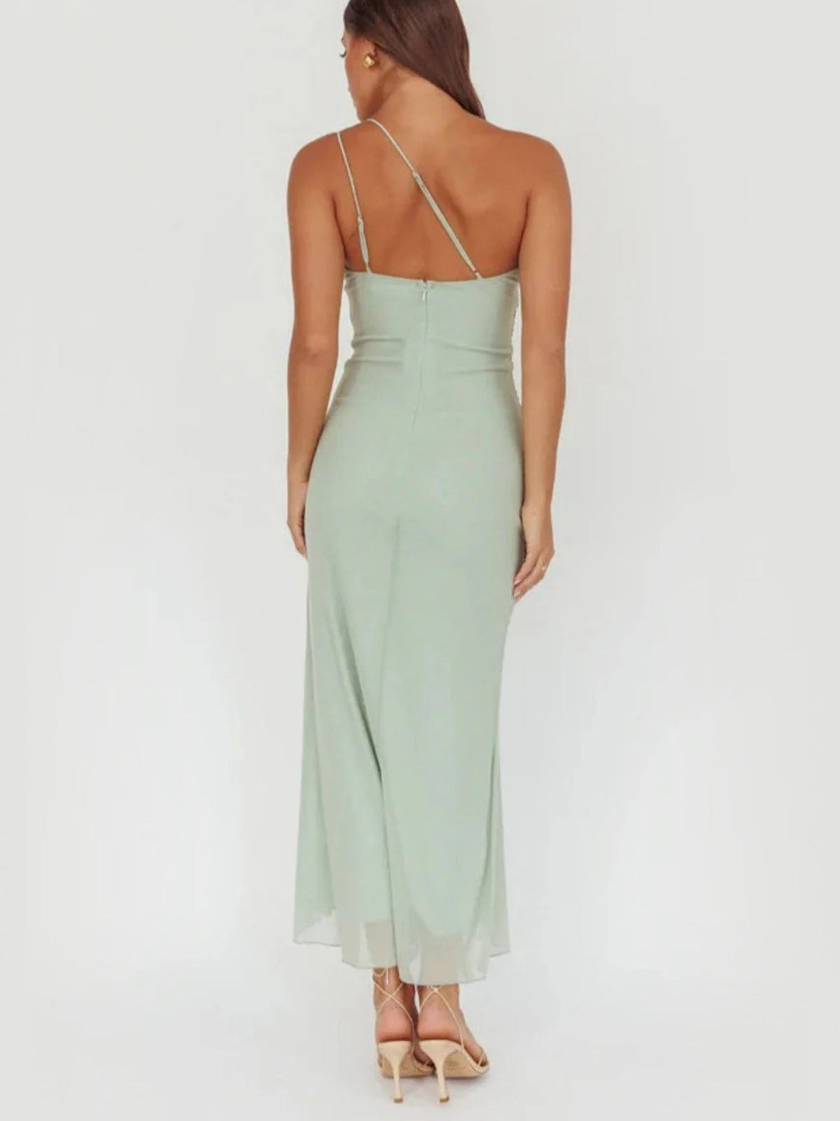 Robe Midi Vert Clair à Volants Asymétrique