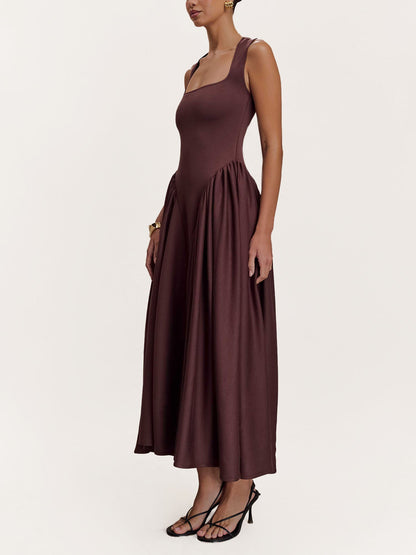 Robe Midi Drapée Structurée Moka