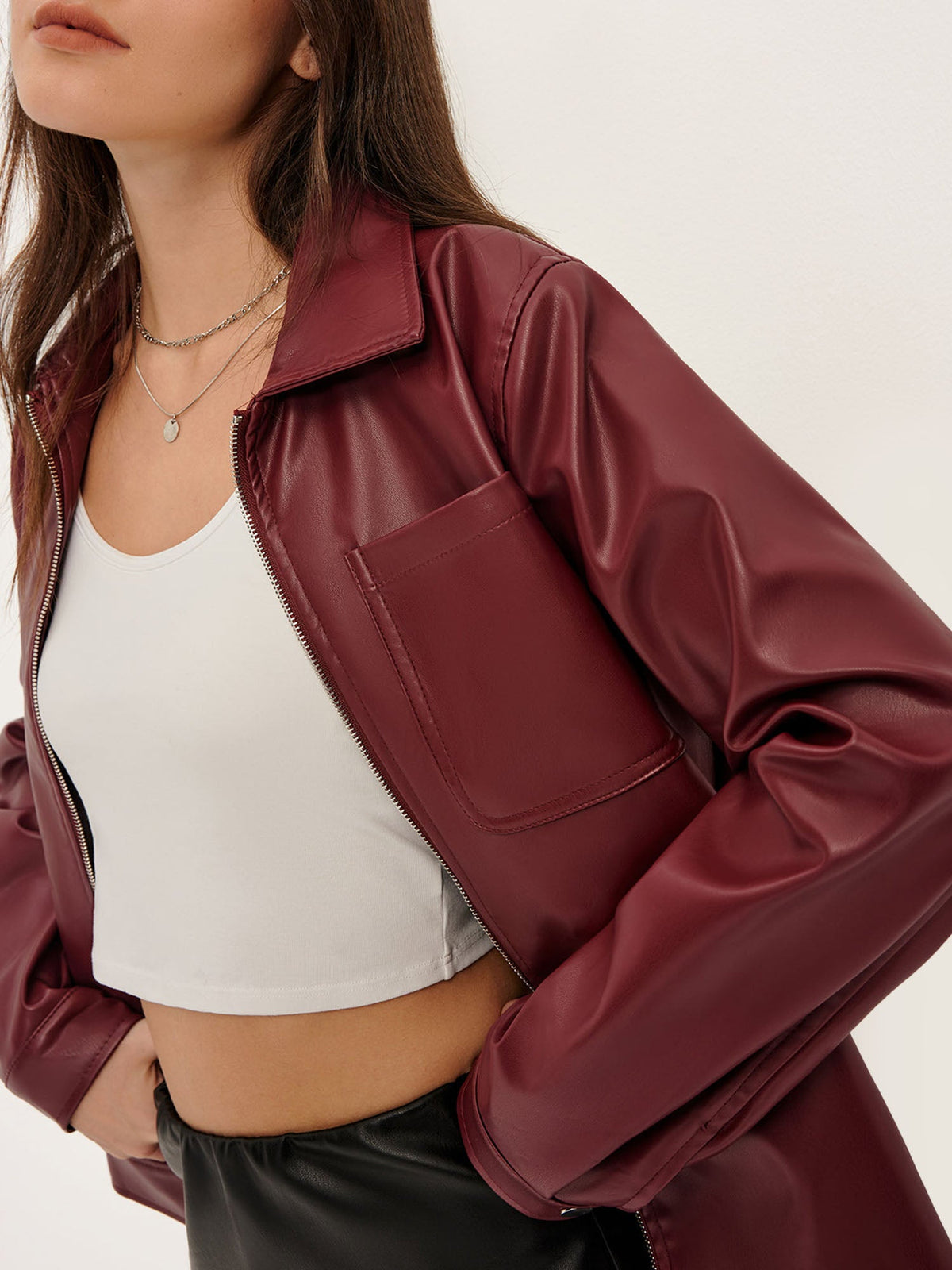 Veste en Similicuir à Fermeture Zippée