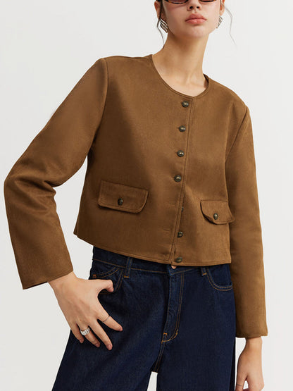 Veste Marron en Daim à Boutons