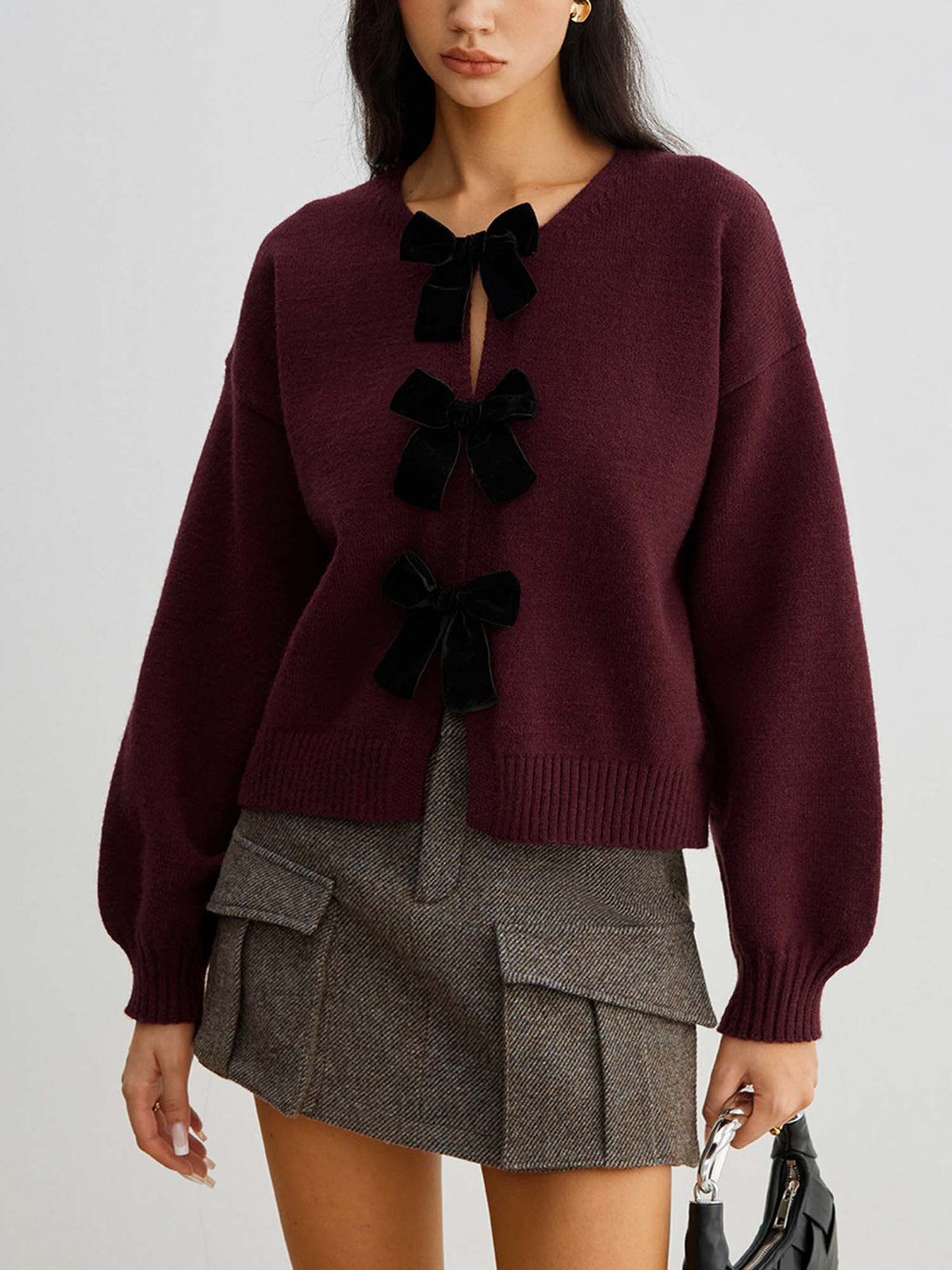 Cardigan en Maille à Détail Nœud