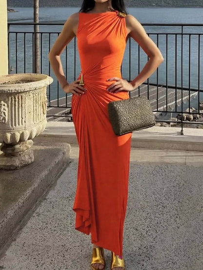 Robe Maxi Fluide Asymétrique Drapée