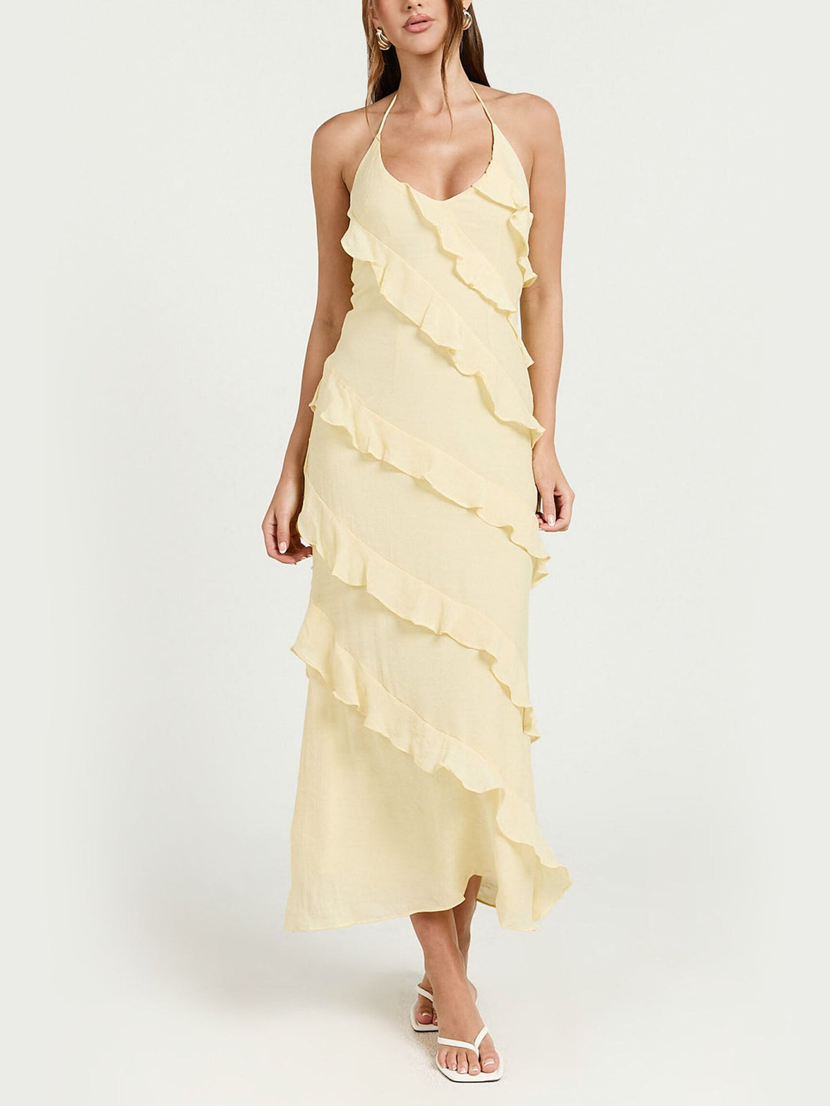 Robe Midi Jaune Beurre à Volants
