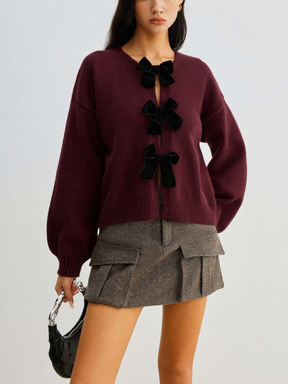 Cardigan en Maille à Détail Nœud