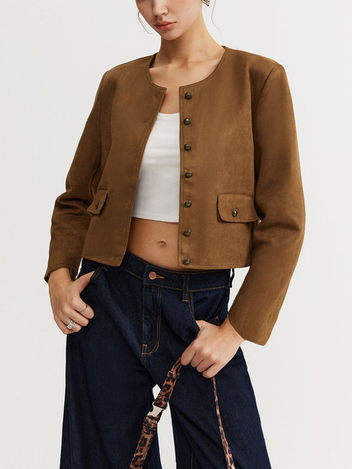 Veste Marron en Daim à Boutons