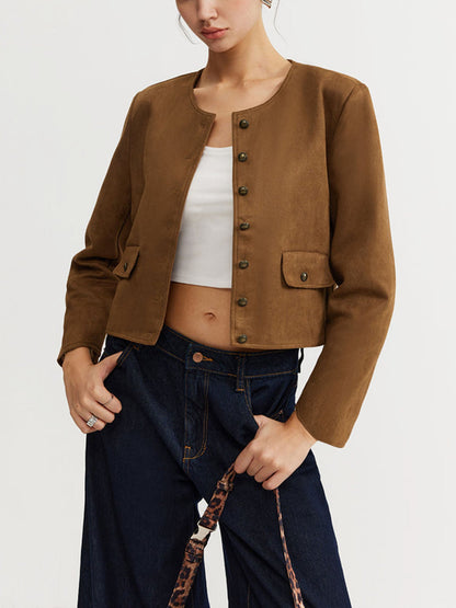 Veste Marron en Daim à Boutons