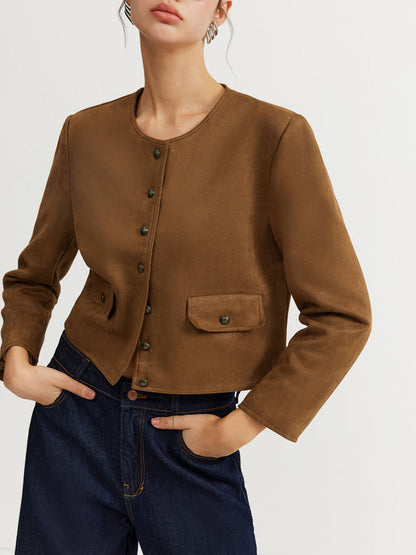 Veste Marron en Daim à Boutons